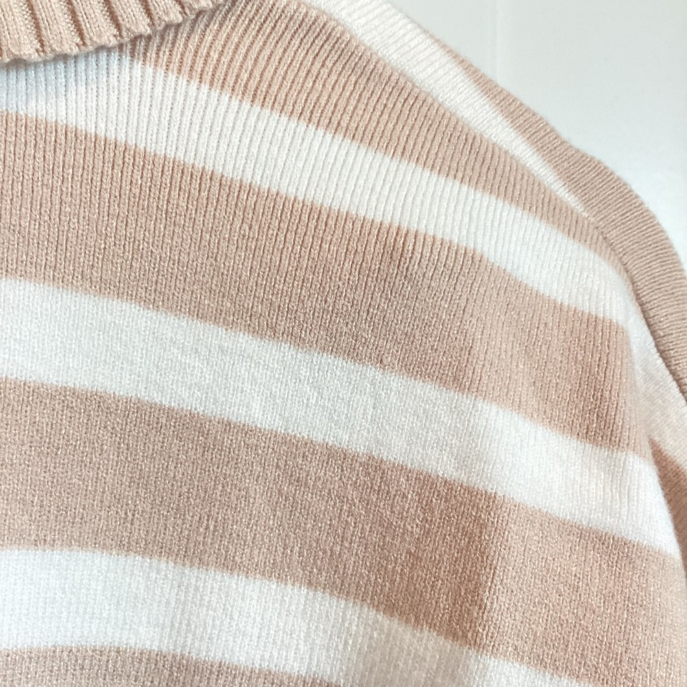 Anthropologie Collared Short Sleeve Sweater Tee Striped Tan White Medium NEW - Picture 9 of 12